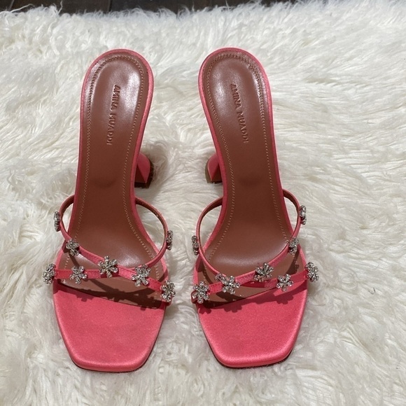 Amina Muaddi Lily‎ slipper 95 Crystal embellished satin heels size 37.5EU - Picture 14 of 14
